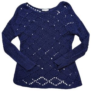 Coldwater Creek Women's Deep Blue Linen Blend Knit Sweater Size S